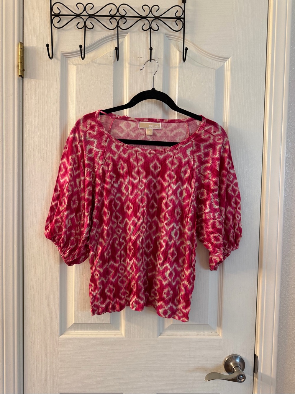 Michael Kors Fuschia Ikat-Print Puff-Sleeve Blouse